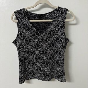 Brittany Black Metallic/Sparkling Floral Design Lined Tank Top Size PL GUC